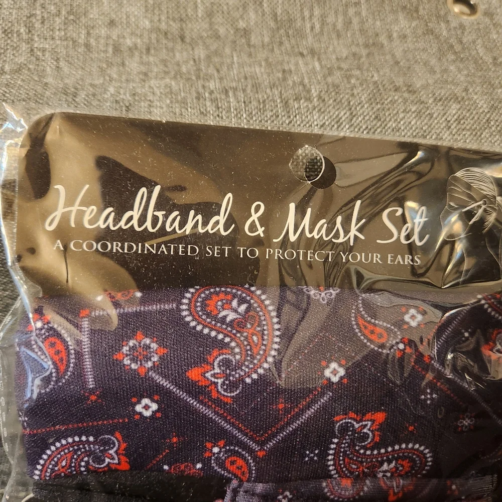 🔥 Face Mask and Headband Set Matching Paisley Deep Purple 2 Buttons